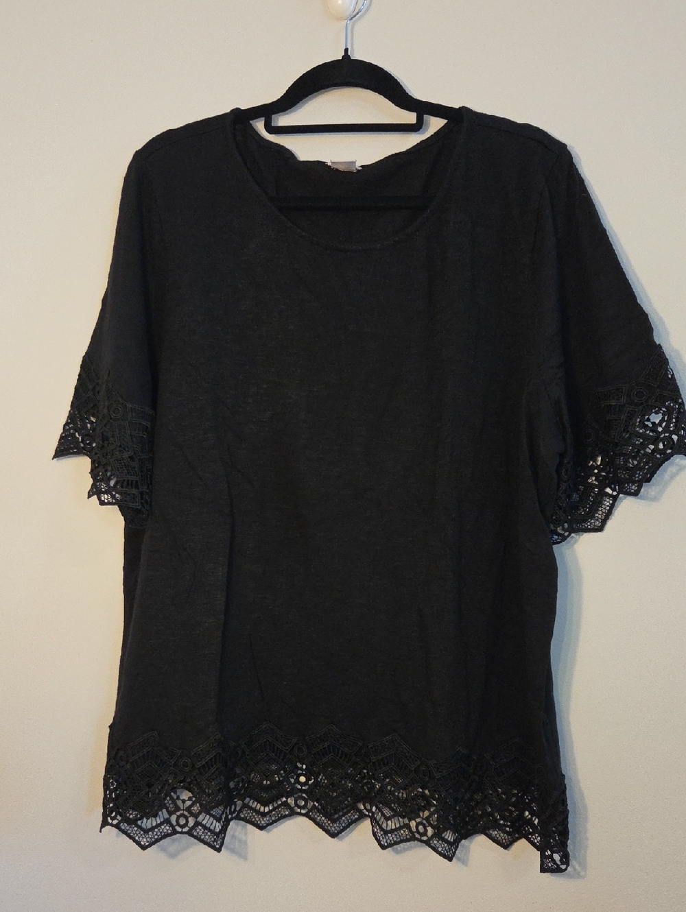 Chico's Black Short Sleeve Tee with Scalloped Lace Hem, 4